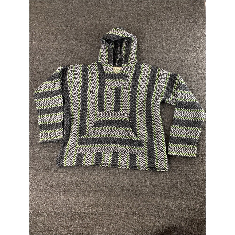 Baja Joe Hoodie Poncho Mens Medium Stripes Jamaica Rasta Hippie Skater Drug Rug